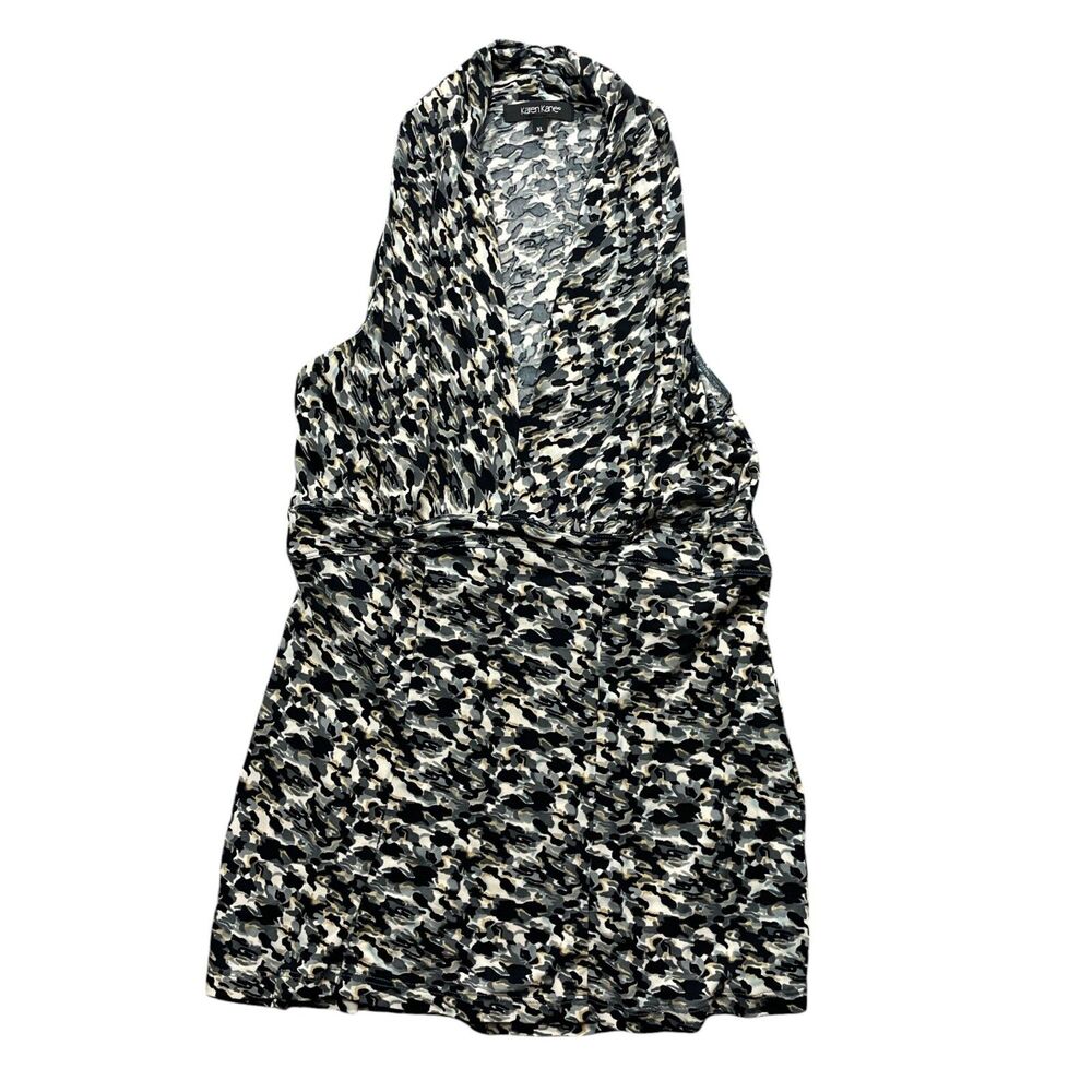 Karen Kane XL SLeeveless V Neck Top Black White Grey Gold‎ Stunning